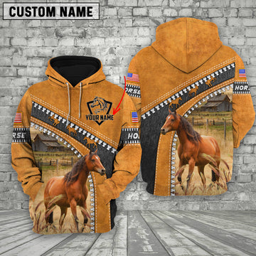 Uni Custom Name Farm Brown Horse Leather Zip Pattern 3D Shirts