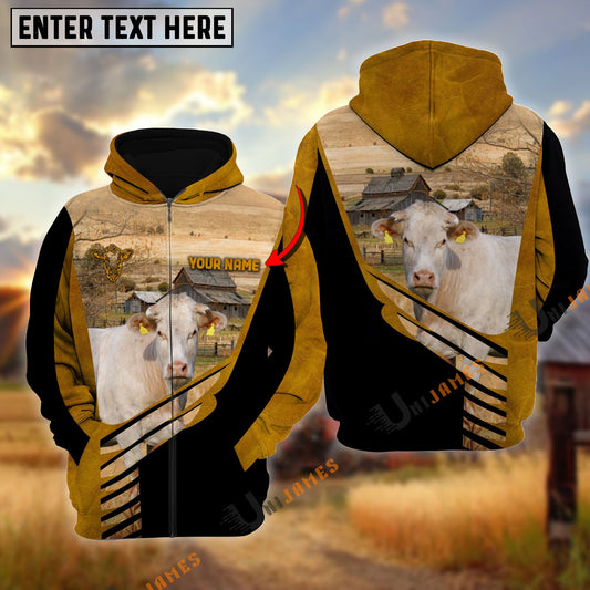 Uni Lucky Charolais On Farm Personalized Name Hoodie