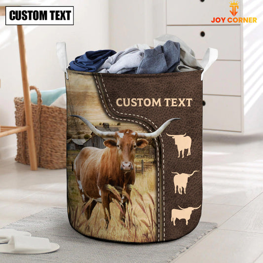 Uni Texas Longhorn Custom Name Leather Pattern Laundry Basket