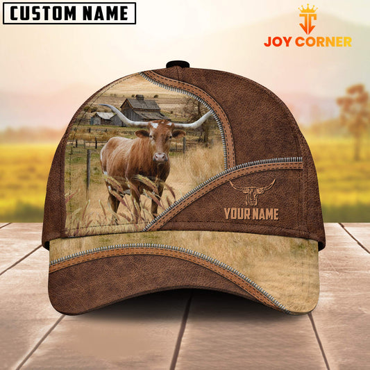 Uni Texas Longhorn Zipper Leather Pattern Customized Name Cap