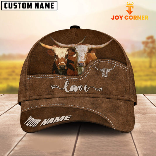 Uni Texas Longhorn Love Leather Pattern Customized Name Cap