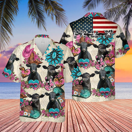 Unique Black Angus Happiness Flowers 3D Hawaiian Shirt