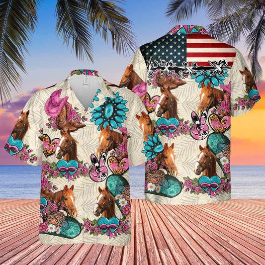 Unique Horse Happiness Flowers 3D Hawaiian Shirt