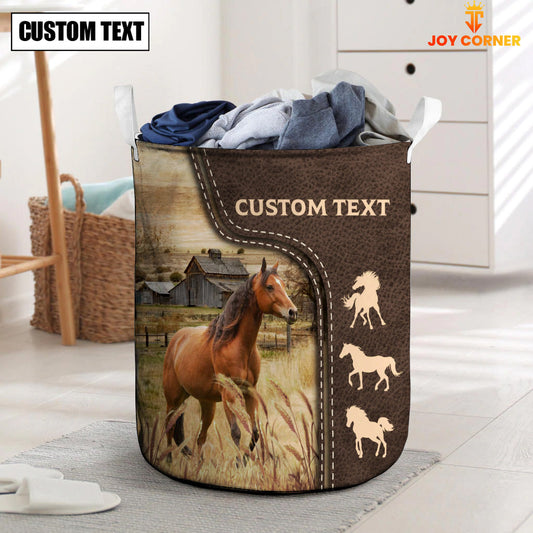 Uni Horse Custom Name Leather Pattern Laundry Basket
