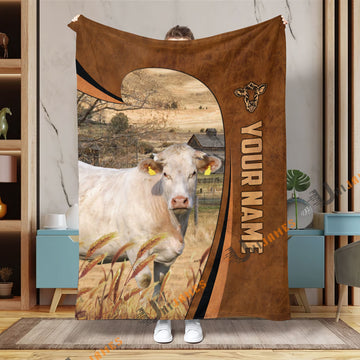 Uni Personalized Name Charolais Premium Brown Pattern 3D Blanket