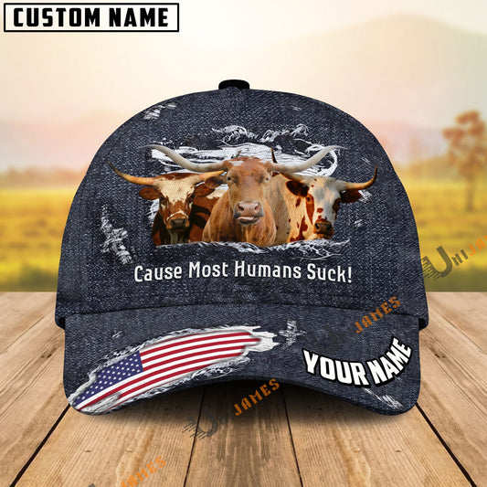 Uni Texas Longhorn US Flag Dark Jean Pattern Customized Name Cap