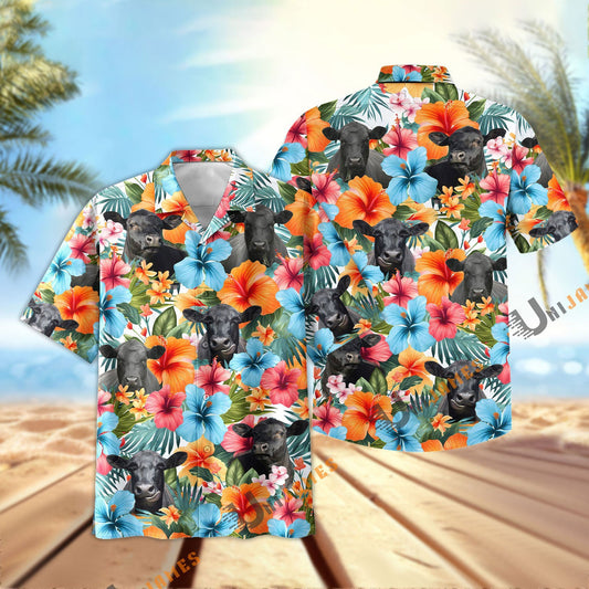 Uni Black Angus Blue Colorful Summer Pattern Hawaiian Shirt
