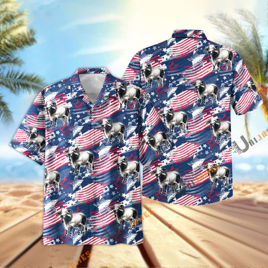 Uni Brahman Flag Navy Hawaiian Shirt