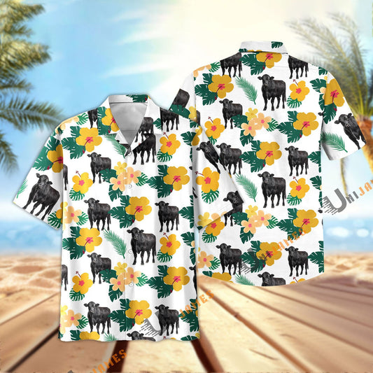 Uni Black Angus Summer Flamigo Flower Hawaiian Shirt
