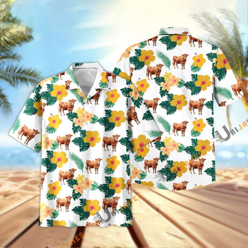 Uni Red Angus Summer Flamigo Flower Hawaiian Shirt