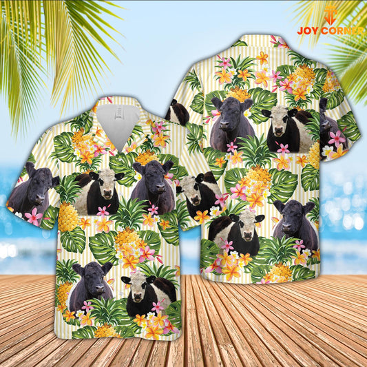 Uni Belted Galloway Pineapple Pattern Hawaiian Shirt