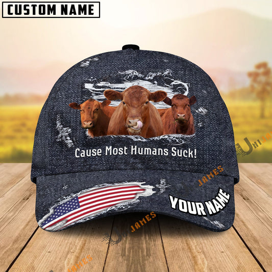 Uni Red Angus US Flag Dark Jean Pattern Customized Name Cap