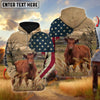 Uni Red Angus US Flag Customized Name 3D Hoodie