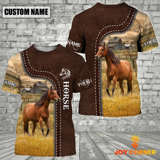 Uni Horse Farm Custom Name Leather Pattern T-Shirt