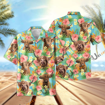Uni Highland Tropical Plants Leaves 3D Hawaiian Shirt