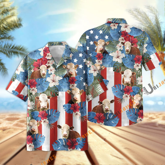 Uni Hereford US Flag Vintage 3D Hawaiian Shirt
