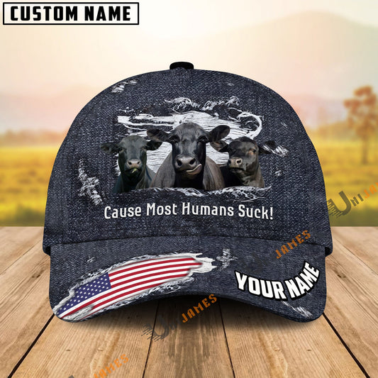 Uni Black Angus US Flag Dark Jean Pattern Customized Name Cap
