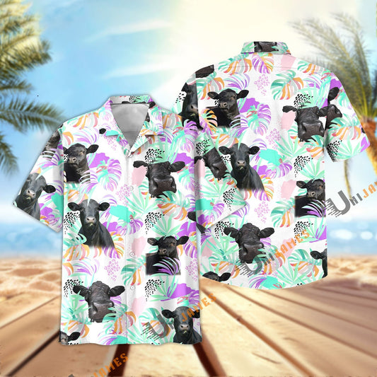 Unique Black Angus Purple Tropical Pattern Hawaiian Shirt