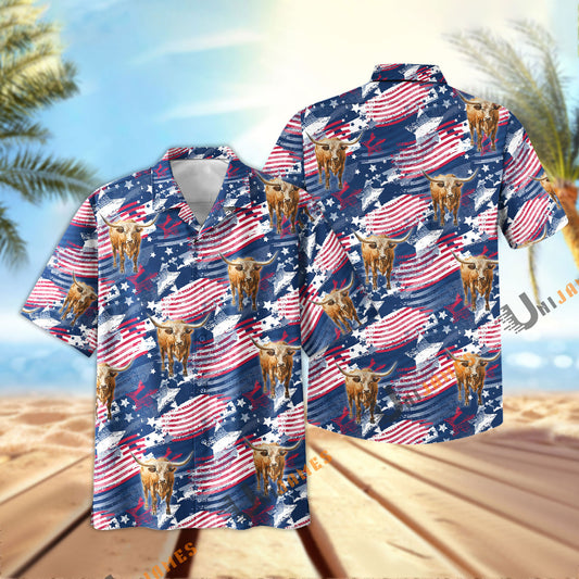 Uni Texas Longhorn Flag Navy Hawaiian Shirt