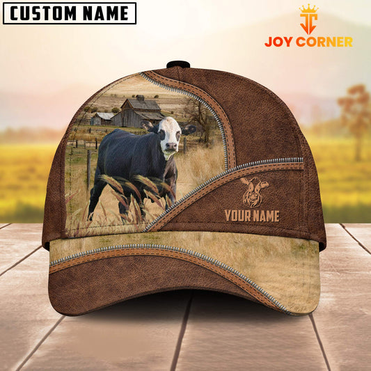 Uni Black Baldy Zipper Leather Pattern Customized Name Cap