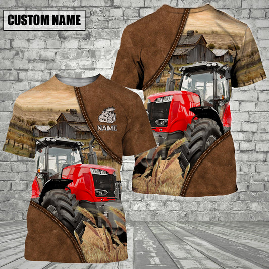 Uni Red Tractor Barn Farm Customized Name 3D T-Shirt