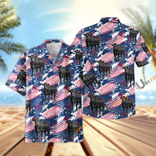 UniJames Cattle Flag Navy Hawaiian Shirt
