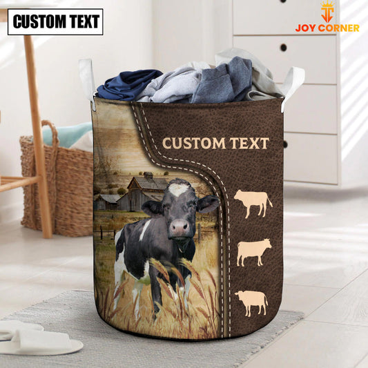 Uni Holstein Custom Name Leather Pattern Laundry Basket