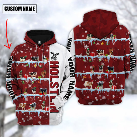 Uni Personalized Name Holstein Cattle Christmas 3D Hoodie