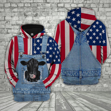 Uni Black Angus Cattle US Flag Farm Personalized 3D Hoodie