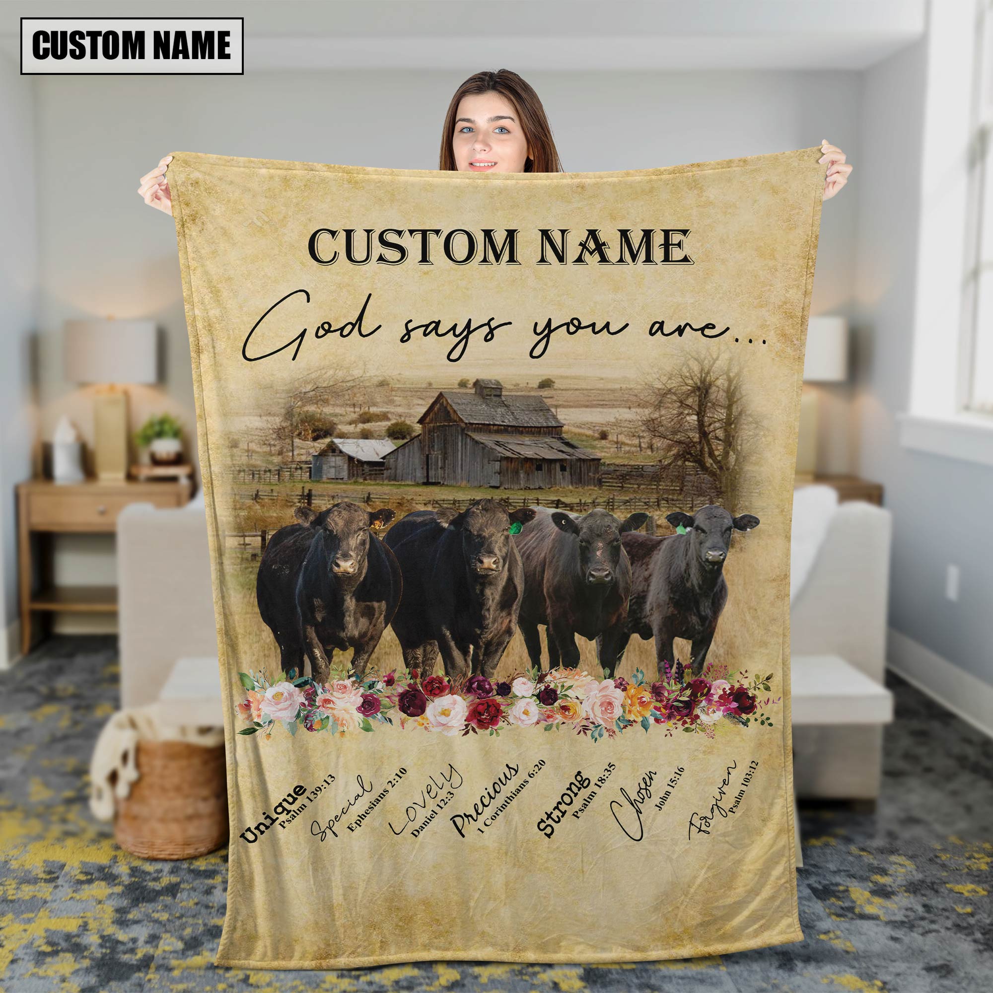 God Angus God Says You Are - Uni Personalized Name Black Angus Blanket – UniJames