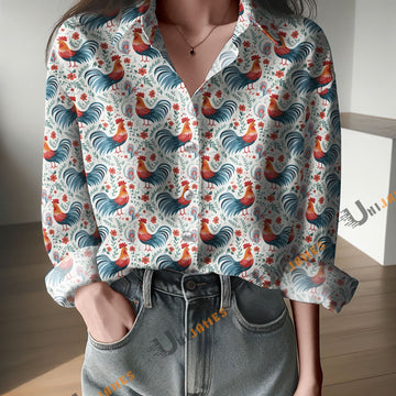 Unique Blooms & Feathers Print Casual Long Sleeve Comfortable Shirt