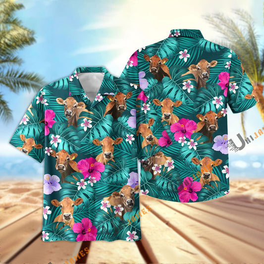 Uni Jersey Green Flowers Summer Pattern Hawaiian Shirt