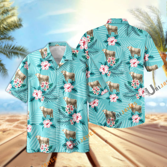 Uni Charolais Aloha Cyan Color Hawaiian Shirt