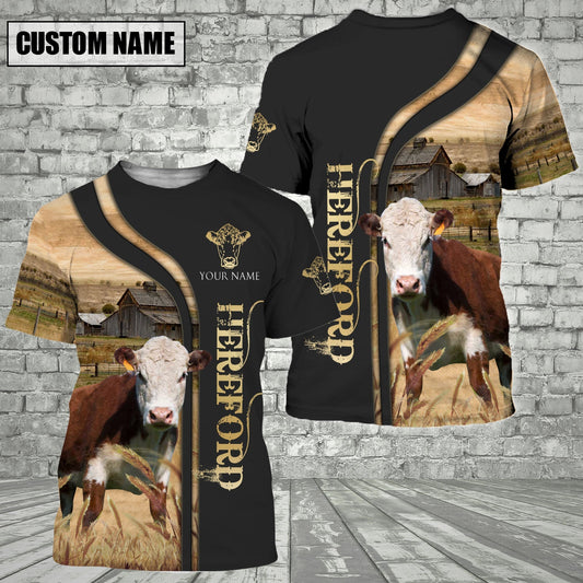 Uni Customized Name Name Hereford On The Farm 3D T - Shirt 2023