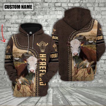 Uni Hereford Cattle Brown Leather Personalized 3D Hoodie