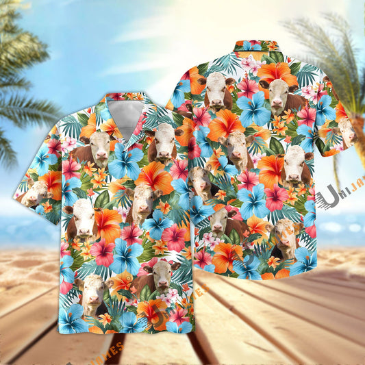 Uni Hereford Blue Colorful Summer Pattern Hawaiian Shirt