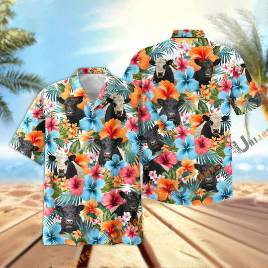 Uni Belted Galloway Blue Colorful Summer Pattern Hawaiian Shirt