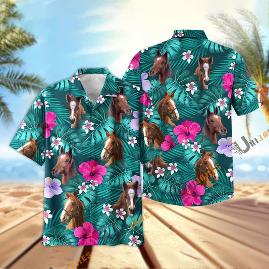 Uni Horse Green Flowers Summer Pattern Hawaiian Shirt