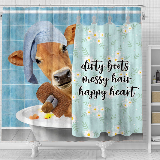 Uni Jersey Dirty Boots, Messy Hair, Happy Heart  3D Shower Curtain