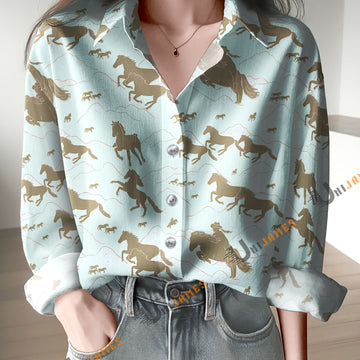 Unique Horse Giddyup Print Casual Long Sleeve Comfortable Shirt