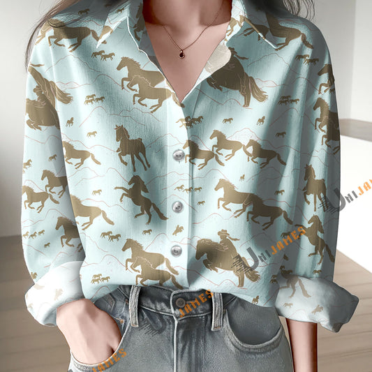 Unique Horse Giddyup Print Casual Long Sleeve Comfortable Shirt