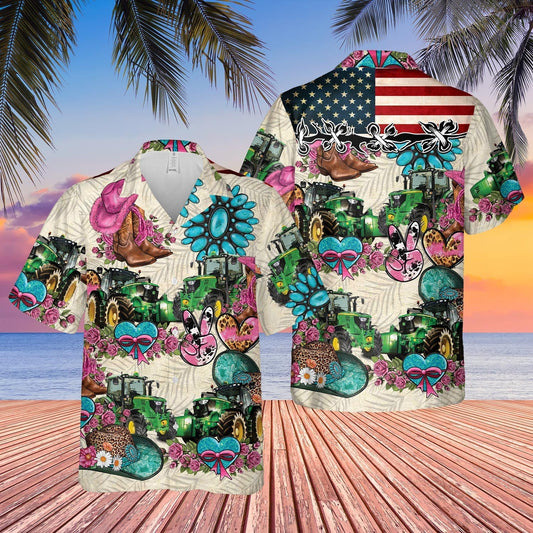 Unique Tractor Happiness Flowers 3D Hawaiian Shirt