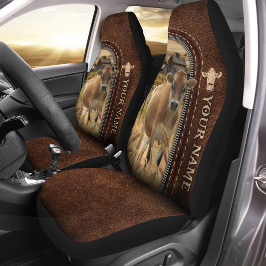 Uni Jersey Personalized Name Leather Pattern Car Seat Covers Universal Fit (2Pcs)