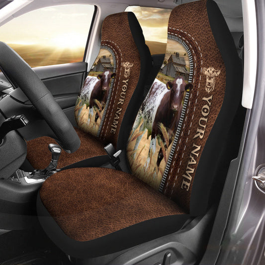 Uni Shorthorn Personalized Name Leather Pattern Car Seat Covers Universal Fit (2Pcs)