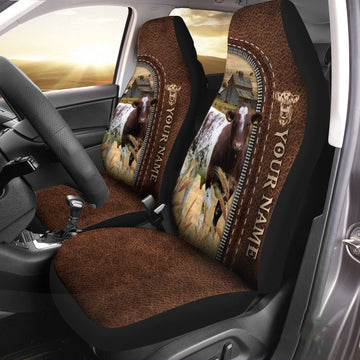 Uni Shorthorn Personalized Name Leather Pattern Car Seat Covers Universal Fit (2Pcs)