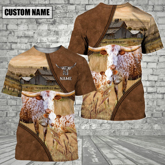 Uni Texas Longhorn Barn Farm Customized Name 3D T-Shirt