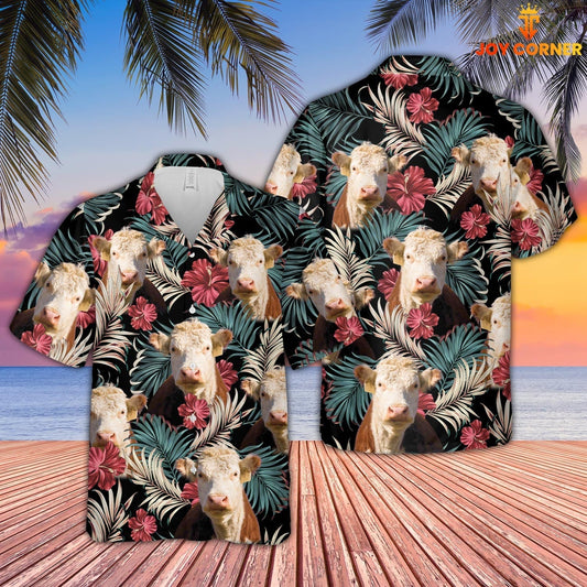 Uni Hereford Dark Red Flowers Pattern Hawaiian Shirt