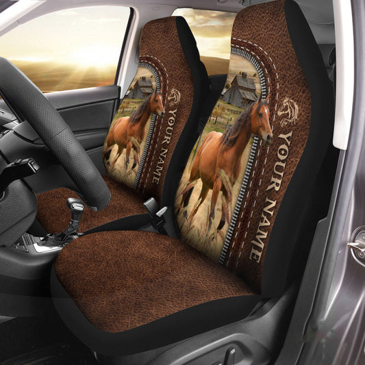 Uni Horse Personalized Name Leather Pattern Car Seat Covers Universal Fit (2Pcs)