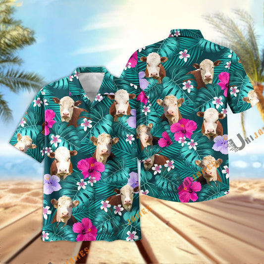 Uni Hereford Green Flowers Summer Pattern Hawaiian Shirt