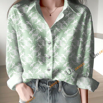 Unique Horse Mint Print Casual Long Sleeve Comfortable Shirt